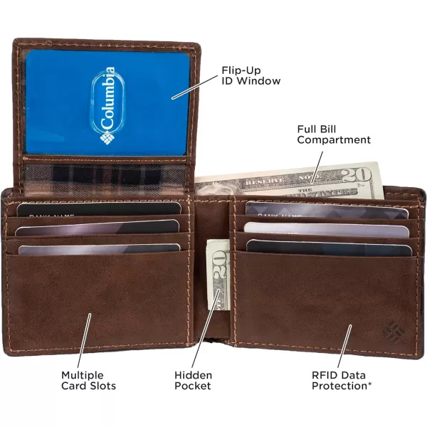 imageColumbia Mens Everyday Bifold WalletMultiple Card Slots Id WindowDark Tan