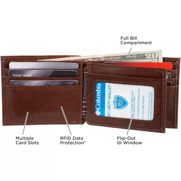 imageColumbia Mens Everyday Bifold WalletMultiple Card Slots Id WindowLight Brown