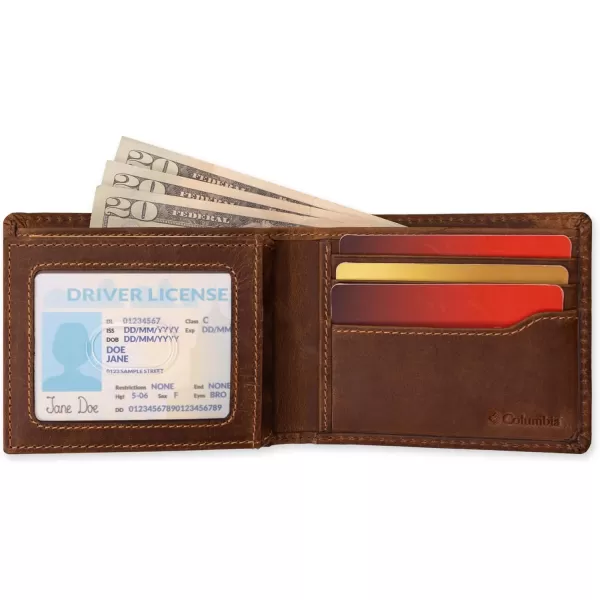 imageColumbia Mens Everyday Bifold WalletMultiple Card Slots Id WindowTan Burnished