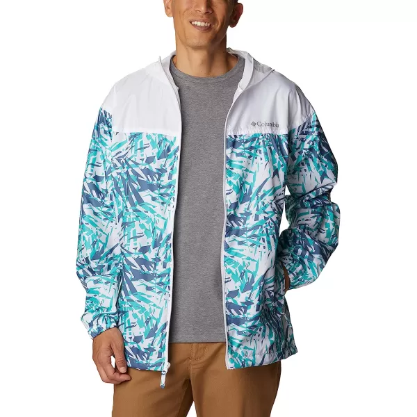 imageColumbia Mens Flash Challenger Novelty WindbreakerBright Aqua Dye Palms TonalWhite