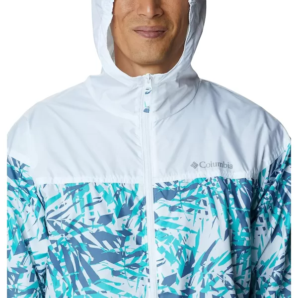 imageColumbia Mens Flash Challenger Novelty WindbreakerBright Aqua Dye Palms TonalWhite