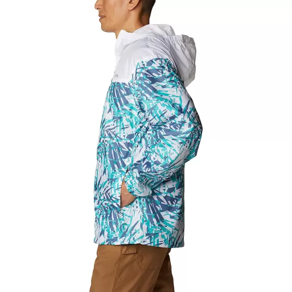 imageColumbia Mens Flash Challenger Novelty WindbreakerBright Aqua Dye Palms TonalWhite