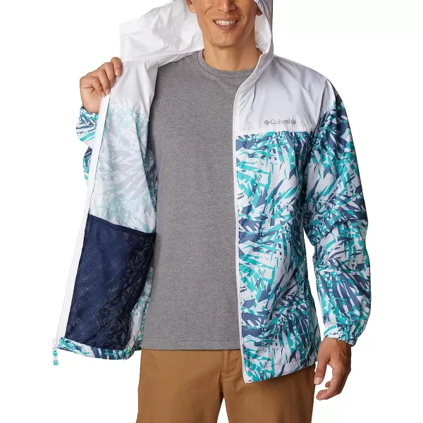 imageColumbia Mens Flash Challenger Novelty WindbreakerBright Aqua Dye Palms TonalWhite