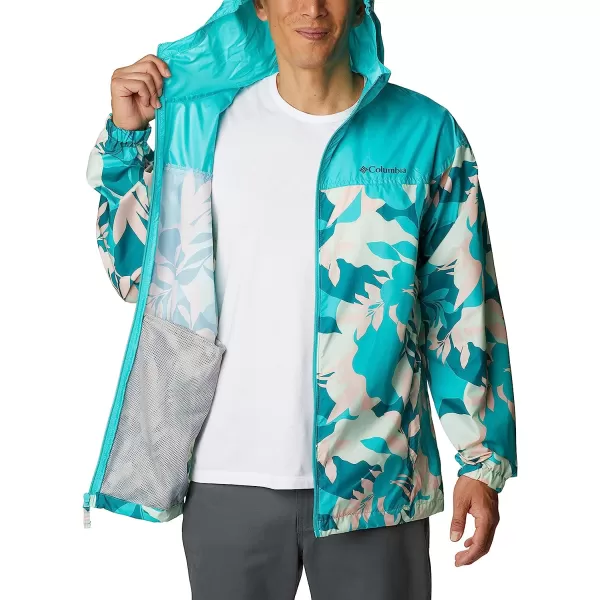 imageColumbia Mens Flash Challenger Novelty WindbreakerBright Aqua Floriated PrintBright Aqua