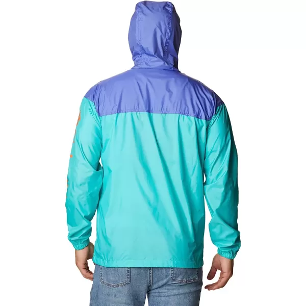 imageColumbia Mens Flash Challenger Novelty WindbreakerBright AquaPurple Lotus