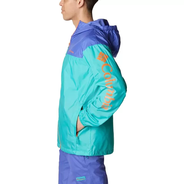 imageColumbia Mens Flash Challenger Novelty WindbreakerBright AquaPurple Lotus