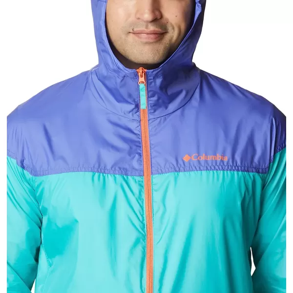 imageColumbia Mens Flash Challenger Novelty WindbreakerBright AquaPurple Lotus