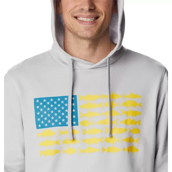imageColumbia Mens PFG Fish Flag Ii HoodieCool GreyDeep Marine Inshore Fish