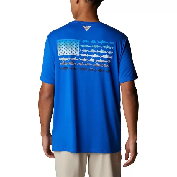 imageColumbia Mens PFG Fish Flag Tech Tee Short SleeveBlue MacawCompass Blue Gradient