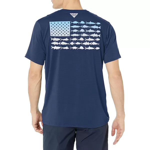imageColumbia Mens PFG Fish Flag Tech Tee Short SleeveCollegiate NavyAgate Gradient Graphic