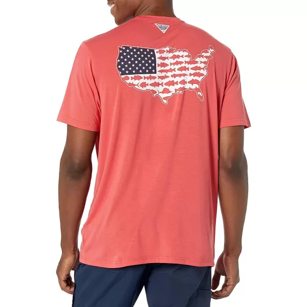 imageColumbia Mens PFG Fish Flag Tech Tee Short SleeveSunset RedStatetriot Usa Graphic