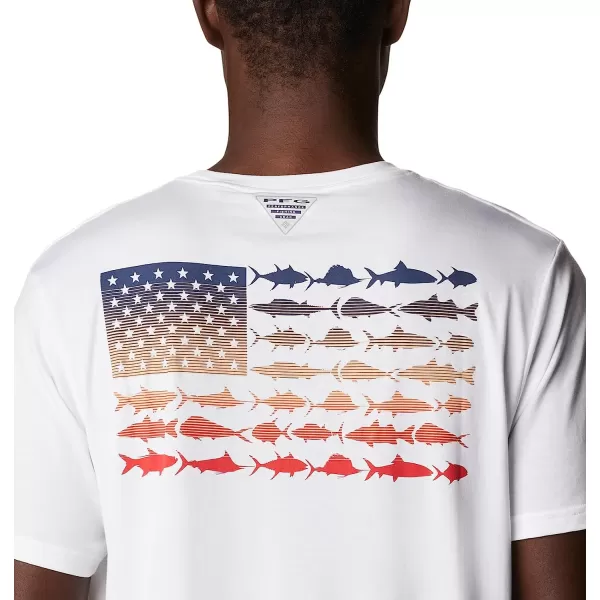 imageColumbia Mens PFG Fish Flag Tech Tee Short SleeveWhiteRed Spark Gradient