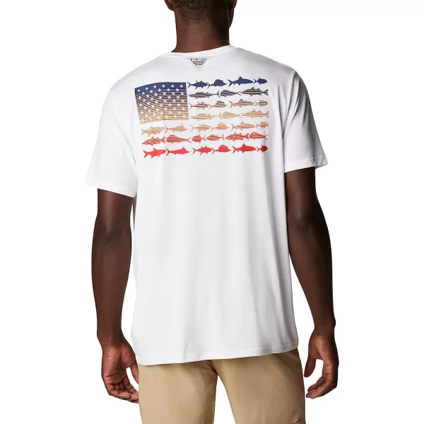 imageColumbia Mens PFG Fish Flag Tech Tee Short SleeveWhiteRed Spark Gradient