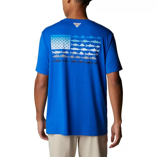 imageColumbia Mens PFG Fish Flag Tech Tee SsBlue MacawCompass Blue Gradient