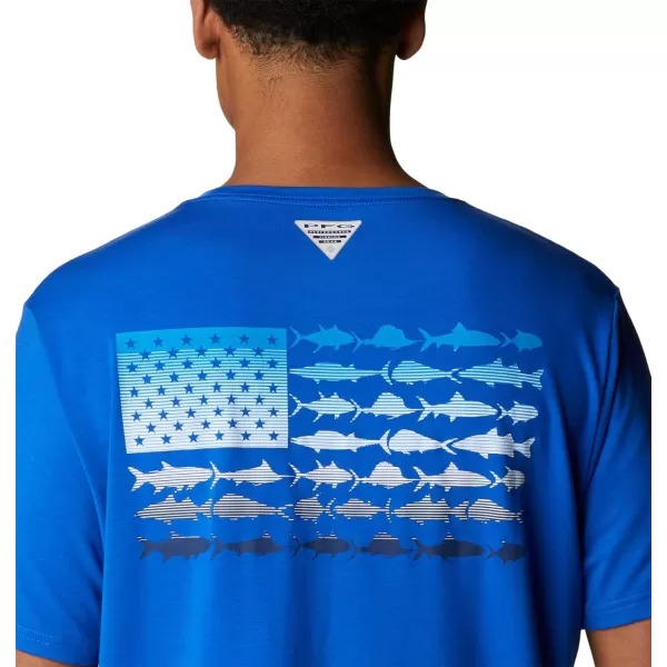 imageColumbia Mens PFG Fish Flag Tech Tee SsBlue MacawCompass Blue Gradient