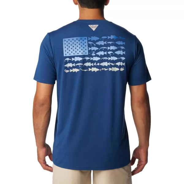 imageColumbia Mens PFG Fish Flag Tech Tee SsCarbonVivid Blue Gradient