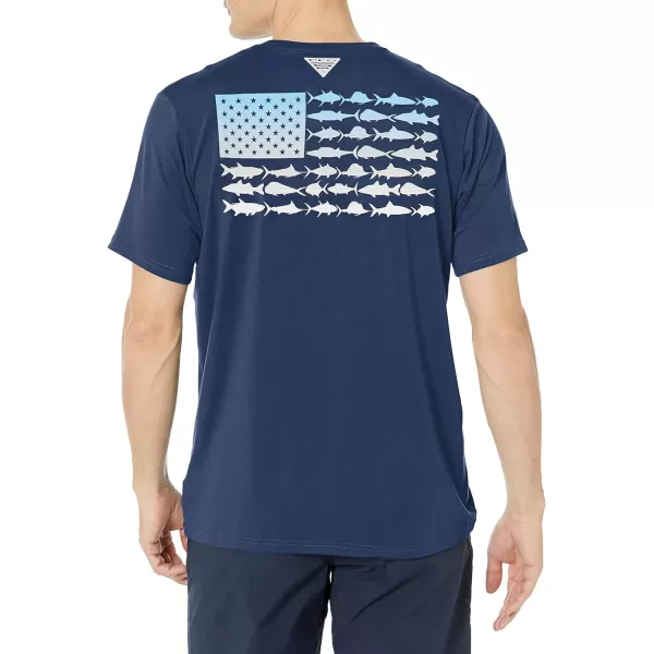 imageColumbia Mens PFG Fish Flag Tech Tee SsCollegiate NavyAgate Gradient Graphic