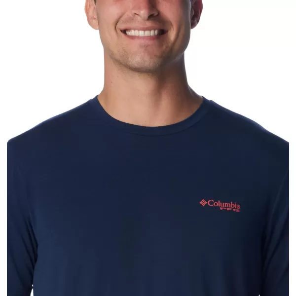 imageColumbia Mens PFG Fish Flag Tech Tee SsCollegiate NavySunset Red Gradient