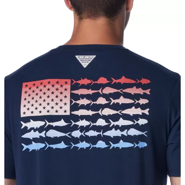 imageColumbia Mens PFG Fish Flag Tech Tee SsCollegiate NavySunset Red Gradient