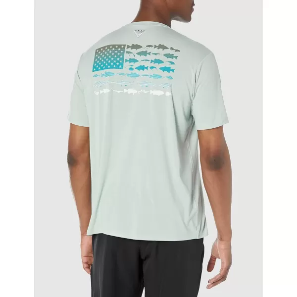 imageColumbia Mens PFG Fish Flag Tech Tee SsCool GreenCypress Bass Flag Graphic
