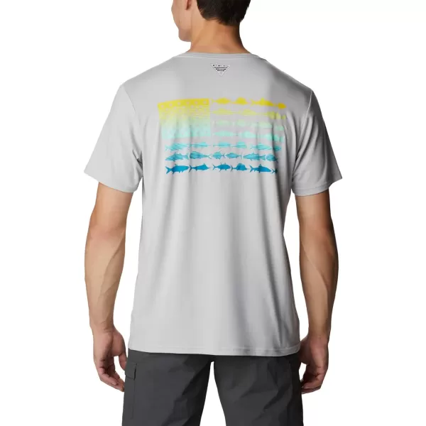 imageColumbia Mens PFG Fish Flag Tech Tee SsCool GreyLaser Lemon Gradient