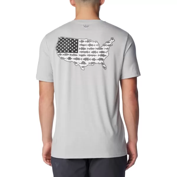 imageColumbia Mens PFG Fish Flag Tech Tee SsCool GreyStatetriot Usa Graphic