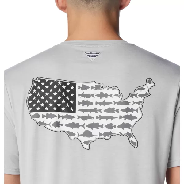 imageColumbia Mens PFG Fish Flag Tech Tee SsCool GreyStatetriot Usa Graphic