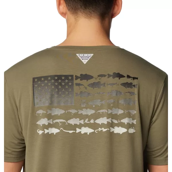 imageColumbia Mens PFG Fish Flag Tech Tee SsCypressGraphite Gradient