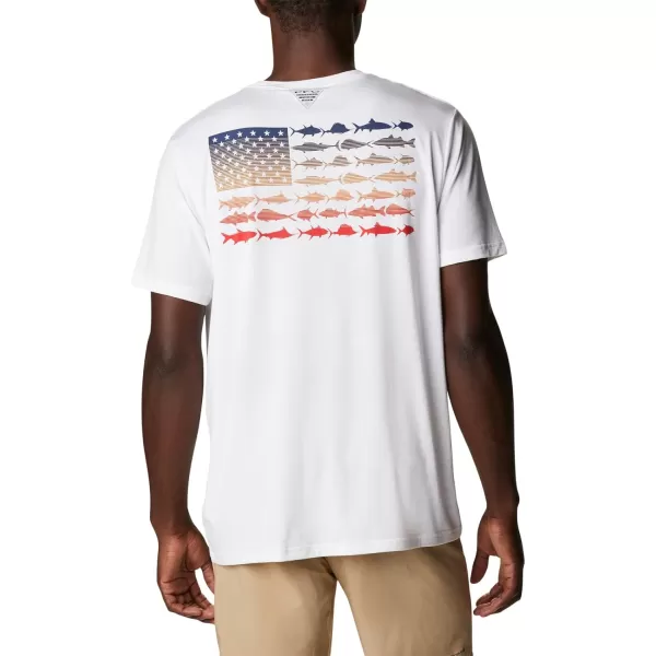 imageColumbia Mens PFG Fish Flag Tech Tee SsWhiteRed Spark Gradient