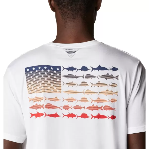 imageColumbia Mens PFG Fish Flag Tech Tee SsWhiteRed Spark Gradient
