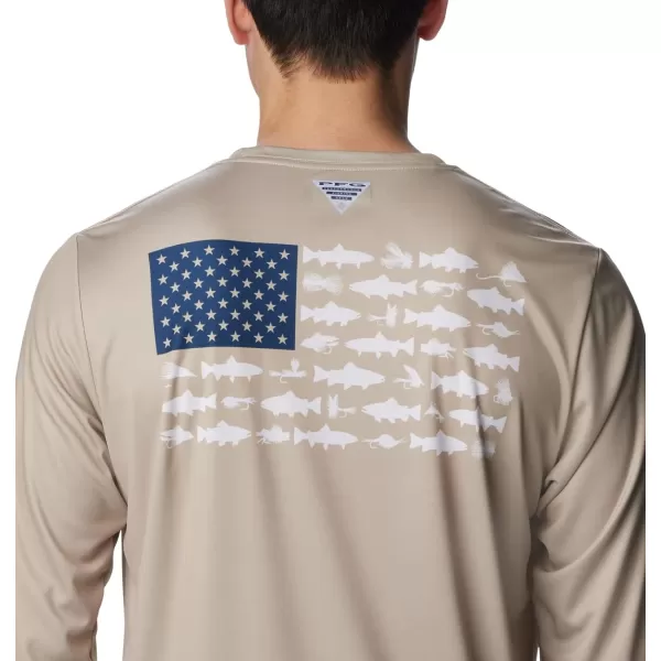imageColumbia Mens PFG Terminal Tackle Fish Flag Long Sleeve Fishing ShirtAncient FossilCarbon Trout Flies