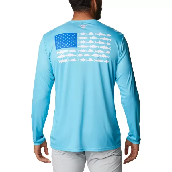 imageColumbia Mens PFG Terminal Tackle Fish Flag Long Sleeve Fishing ShirtAtollBlue Macaw