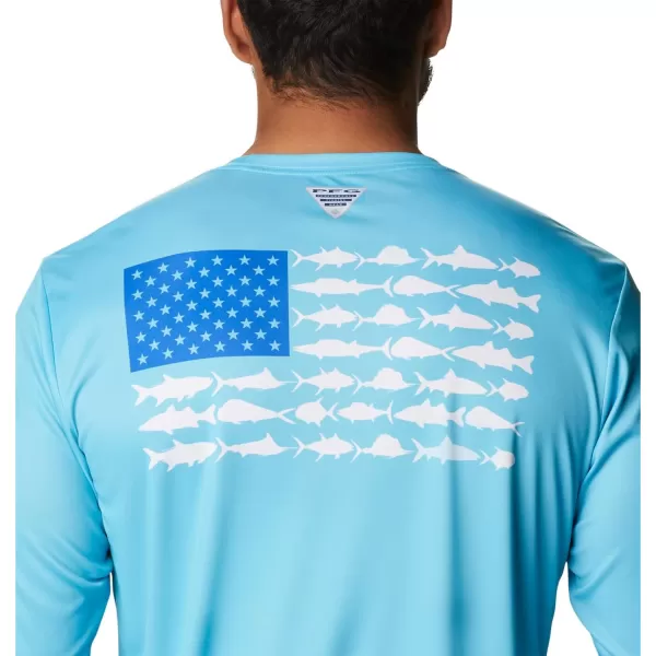 imageColumbia Mens PFG Terminal Tackle Fish Flag Long Sleeve Fishing ShirtAtollBlue Macaw
