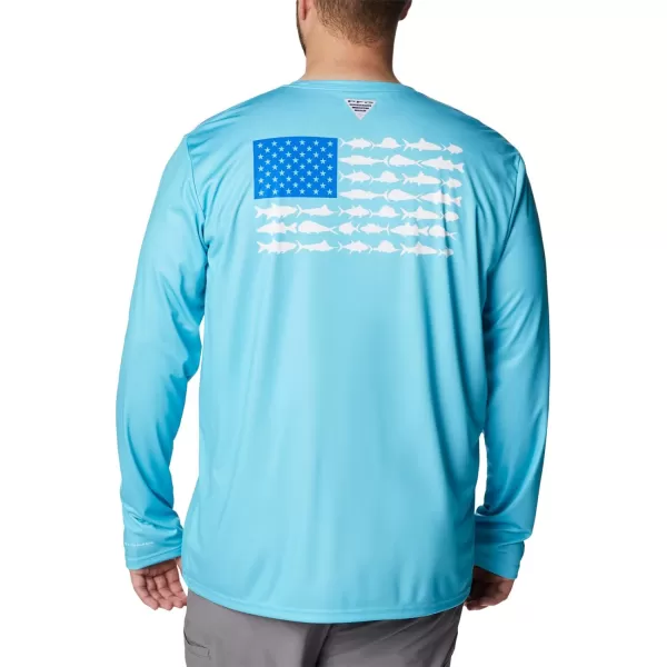 imageColumbia Mens PFG Terminal Tackle Fish Flag Long Sleeve Fishing ShirtAtollBlue Macaw