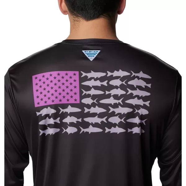 imageColumbia Mens PFG Terminal Tackle Fish Flag Long Sleeve Fishing ShirtBlack Berry Jam Inshore Fish
