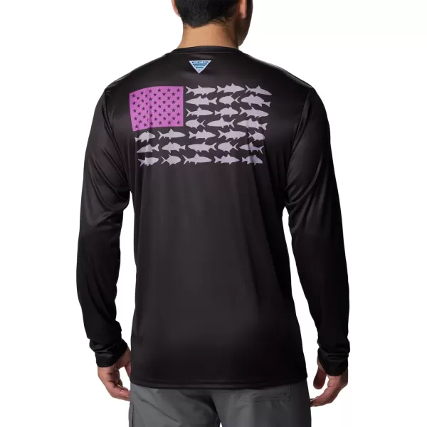 imageColumbia Mens PFG Terminal Tackle Fish Flag Long Sleeve Fishing ShirtBlack Berry Jam Inshore Fish
