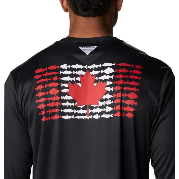 imageColumbia Mens PFG Terminal Tackle Fish Flag Long Sleeve Fishing ShirtBlack Bright Red Can Fish