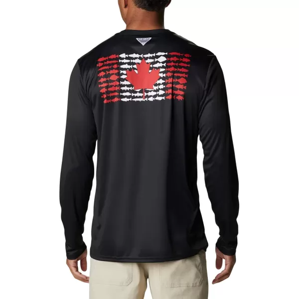 imageColumbia Mens PFG Terminal Tackle Fish Flag Long Sleeve Fishing ShirtBlack Bright Red Can Fish