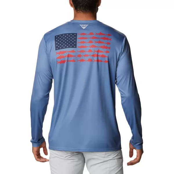 imageColumbia Mens PFG Terminal Tackle Fish Flag Long Sleeve Fishing ShirtBluestoneCollegiate Navy