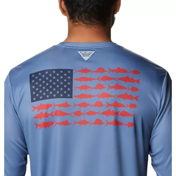 imageColumbia Mens PFG Terminal Tackle Fish Flag Long Sleeve Fishing ShirtBluestoneCollegiate Navy