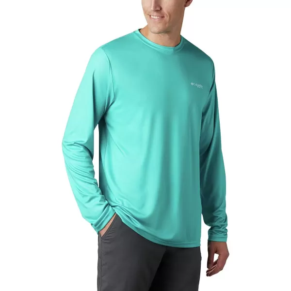 imageColumbia Mens PFG Terminal Tackle Fish Flag Long Sleeve Fishing ShirtBright AquaDark Pool