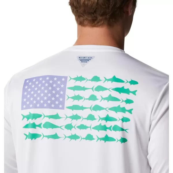 imageColumbia Mens PFG Terminal Tackle Fish Flag Long Sleeve Fishing ShirtBright Nectar Vivid Blue