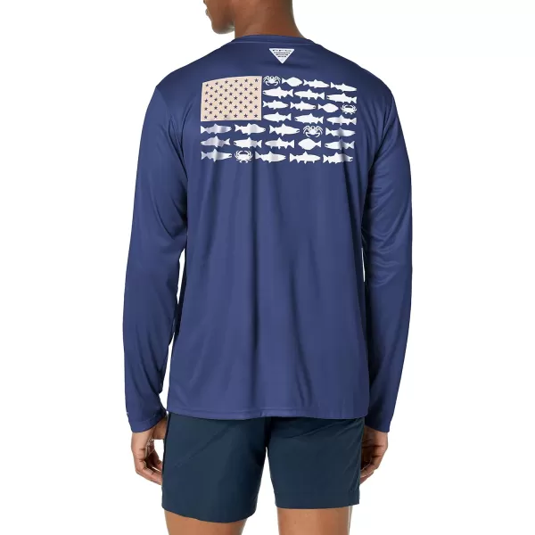 imageColumbia Mens PFG Terminal Tackle Fish Flag Long Sleeve Fishing ShirtCarbonAncient Fossil Alaska Fish