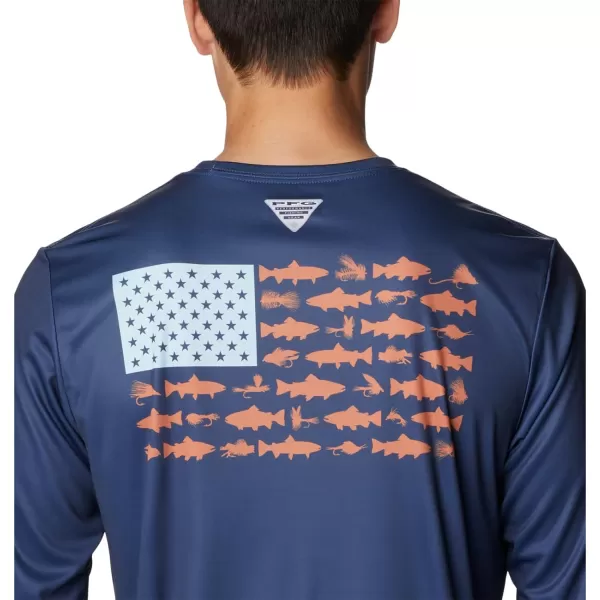 imageColumbia Mens PFG Terminal Tackle Fish Flag Long Sleeve Fishing ShirtCarbonSpring Blue Trout Flies