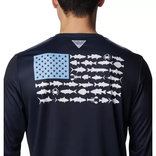imageColumbia Mens PFG Terminal Tackle Fish Flag Long Sleeve Fishing ShirtCollegiate NavyAgate Blue Mid Atlantic
