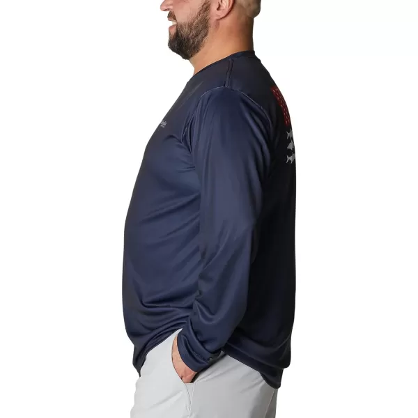 imageColumbia Mens PFG Terminal Tackle Fish Flag Long Sleeve Fishing ShirtCollegiate NavyRed Spark