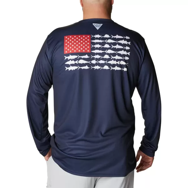 imageColumbia Mens PFG Terminal Tackle Fish Flag Long Sleeve Fishing ShirtCollegiate NavyRed Spark