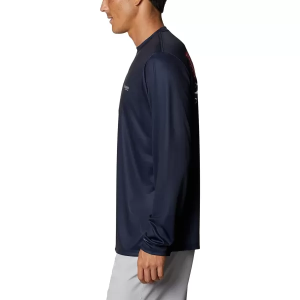 imageColumbia Mens PFG Terminal Tackle Fish Flag Long Sleeve Fishing ShirtCollegiate NavyRed Spark