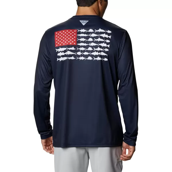 imageColumbia Mens PFG Terminal Tackle Fish Flag Long Sleeve Fishing ShirtCollegiate NavyRed Spark
