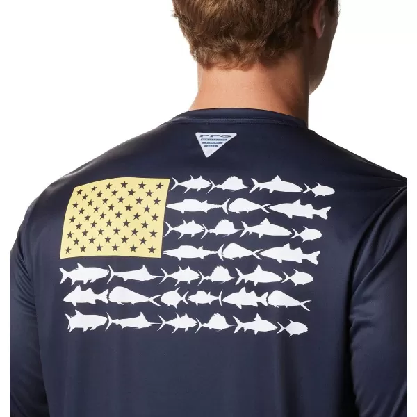 imageColumbia Mens PFG Terminal Tackle Fish Flag Long Sleeve Fishing ShirtCollegiate NavySun Glow